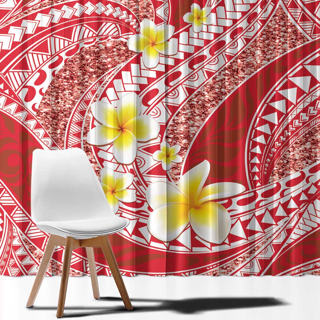 Plumeria Polynesian Coral Glitter Pattern Window Curtain LT01 - Polynesian Pride