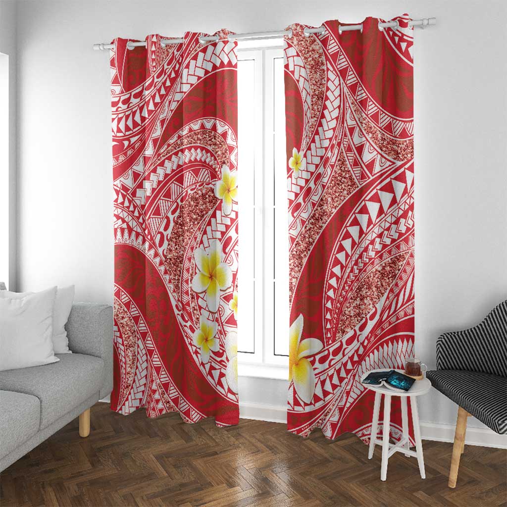 Plumeria Polynesian Coral Glitter Pattern Window Curtain LT01 With Grommets Coral - Polynesian Pride
