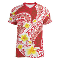 Plumeria Polynesian Coral Glitter Pattern Women V-Neck T-Shirt LT01 Female Coral - Polynesian Pride