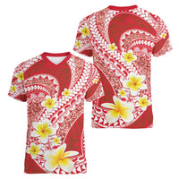 Plumeria Polynesian Coral Glitter Pattern Women V-Neck T-Shirt LT01 - Polynesian Pride