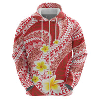 Plumeria Polynesian Coral Glitter Pattern Zip Hoodie