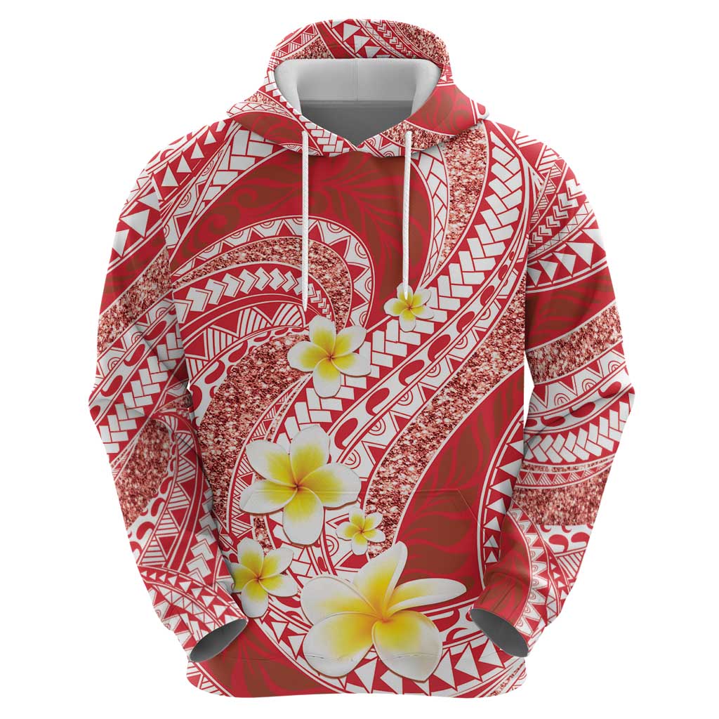 Plumeria Polynesian Coral Glitter Pattern Zip Hoodie
