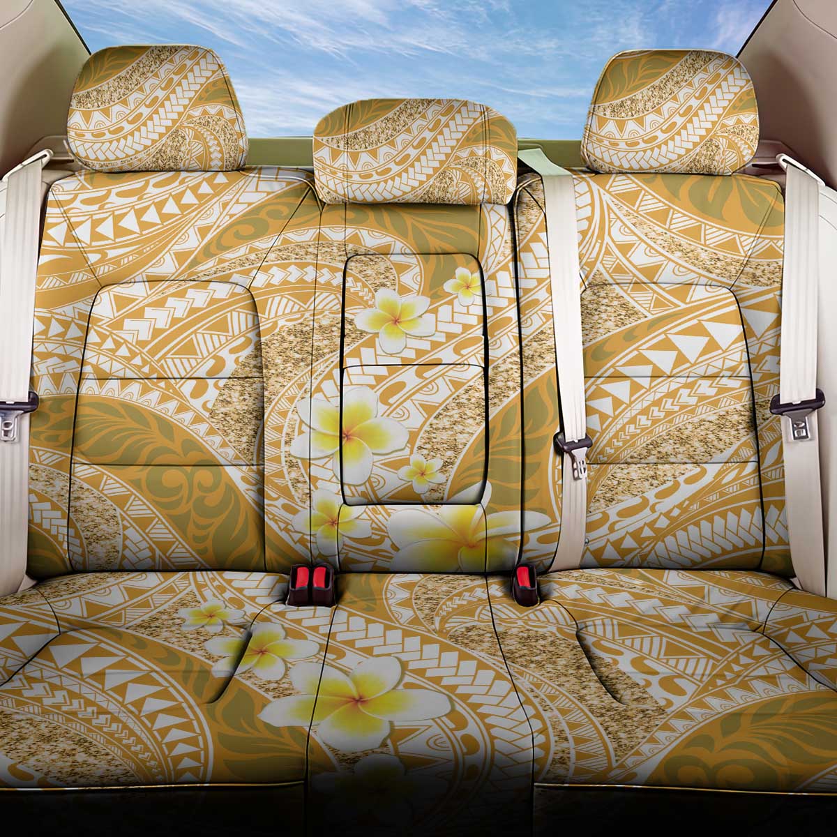 Plumeria Polynesian Gold Glitter Pattern Back Car Seat Cover