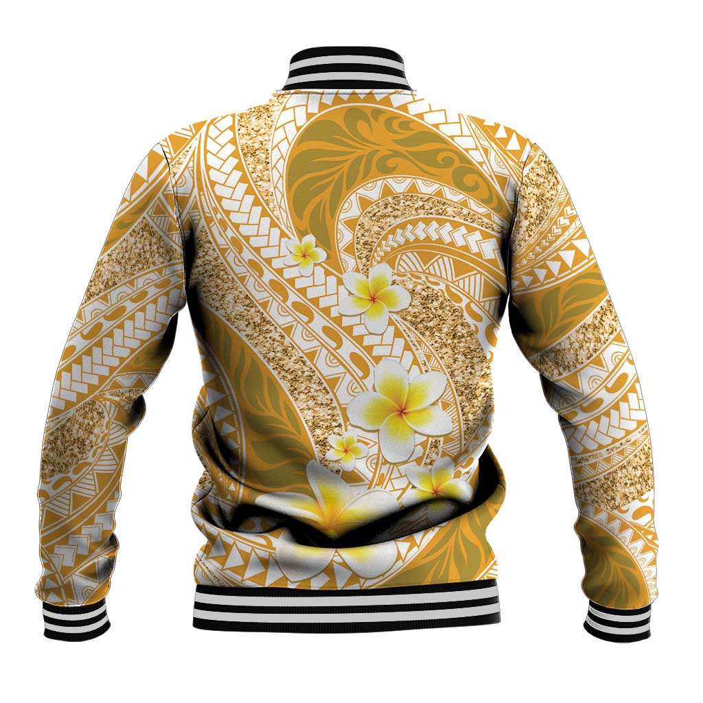 Plumeria Polynesian Gold Glitter Pattern Baseball Jacket LT01 - Polynesian Pride