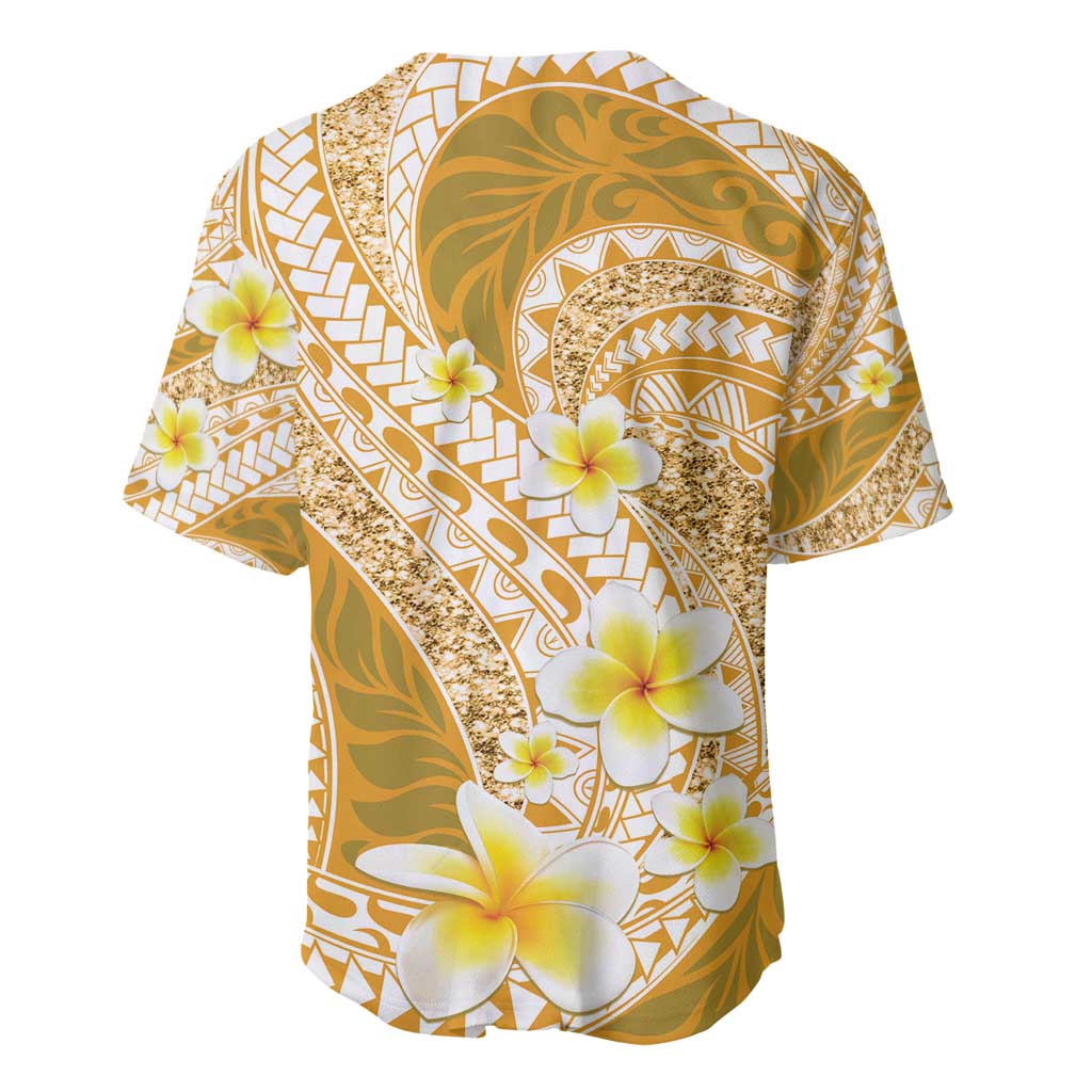 Plumeria Polynesian Gold Glitter Pattern Baseball Jersey