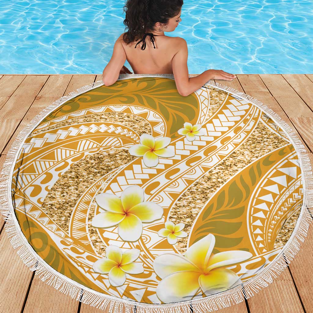 Plumeria Polynesian Gold Glitter Pattern Beach Blanket LT01 - Polynesian Pride