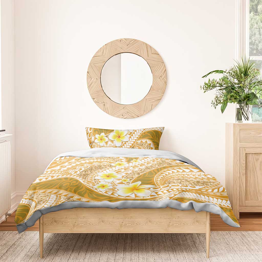 Plumeria Polynesian Gold Glitter Pattern Bedding Set