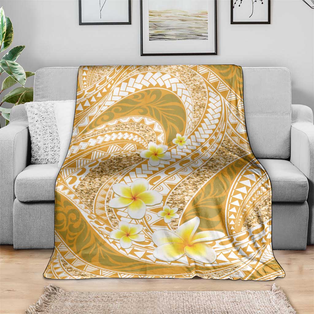 Plumeria Polynesian Gold Glitter Pattern Blanket LT01 - Polynesian Pride