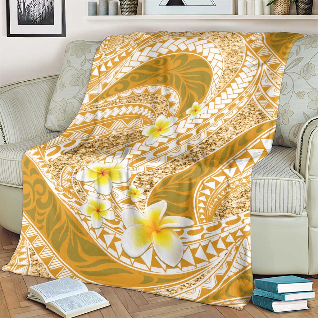 Plumeria Polynesian Gold Glitter Pattern Blanket LT01 - Polynesian Pride