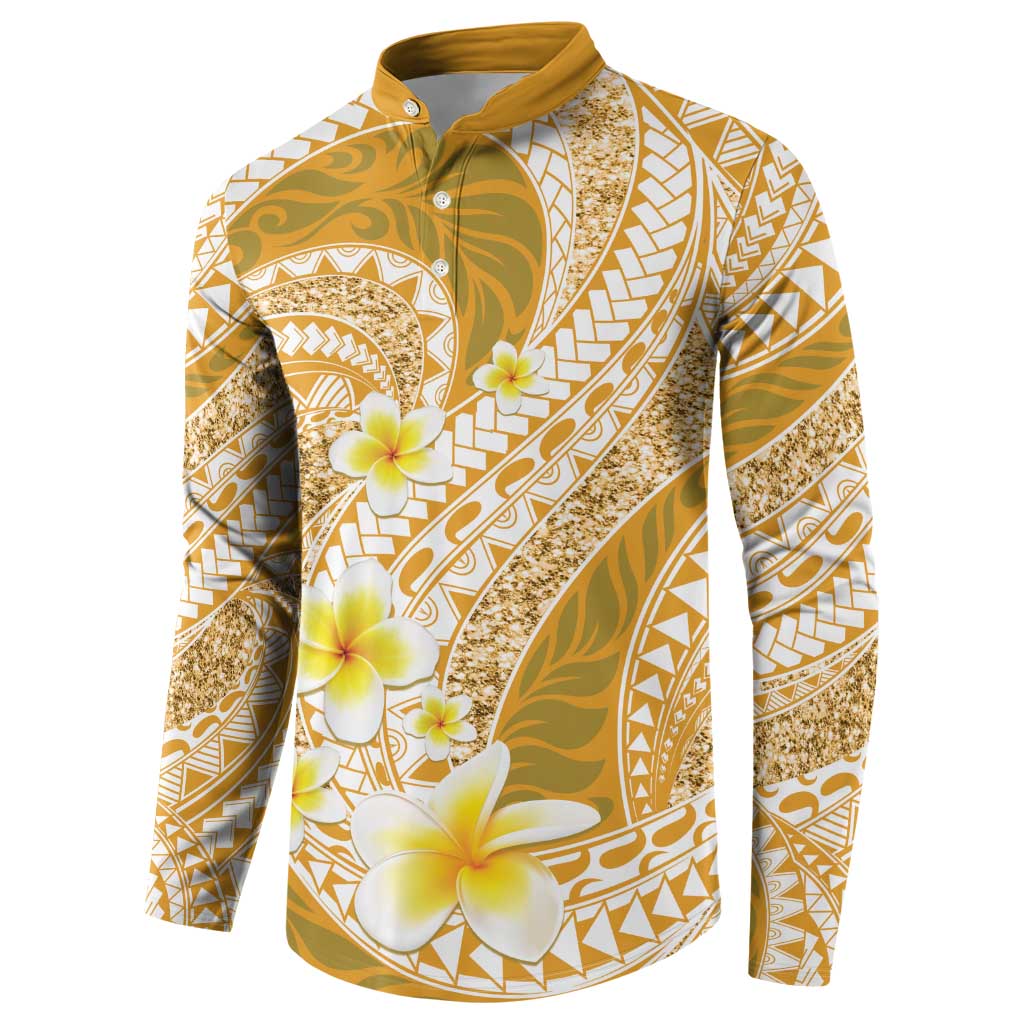 Plumeria Polynesian Gold Glitter Pattern Button Sweatshirt LT01 - Polynesian Pride