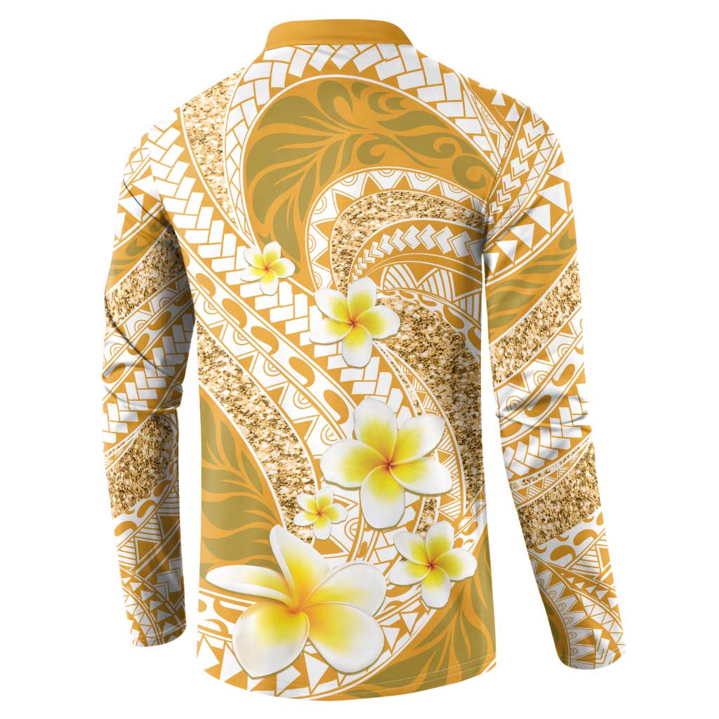Plumeria Polynesian Gold Glitter Pattern Button Sweatshirt LT01 - Polynesian Pride