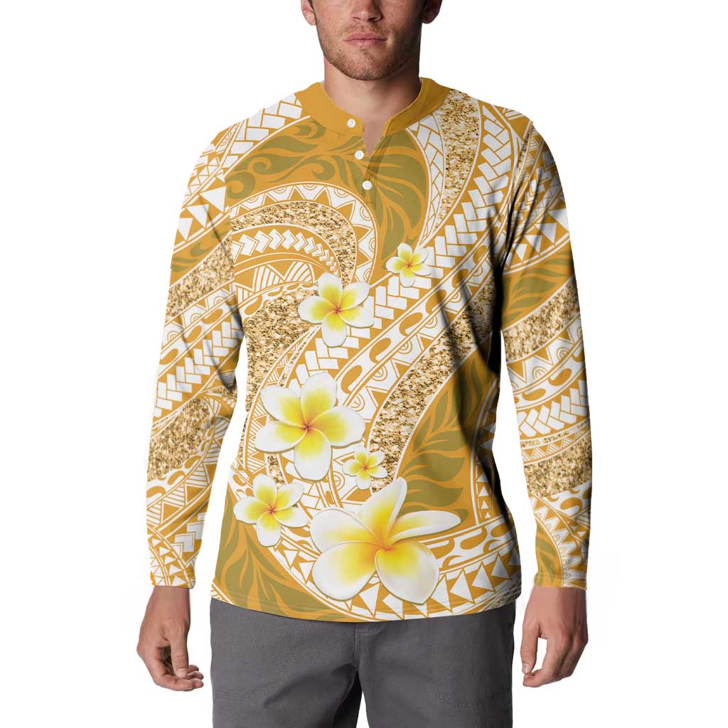 Plumeria Polynesian Gold Glitter Pattern Button Sweatshirt LT01 - Polynesian Pride