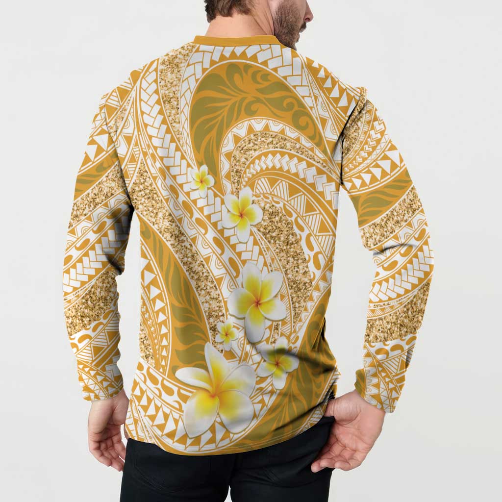 Plumeria Polynesian Gold Glitter Pattern Button Sweatshirt LT01 - Polynesian Pride