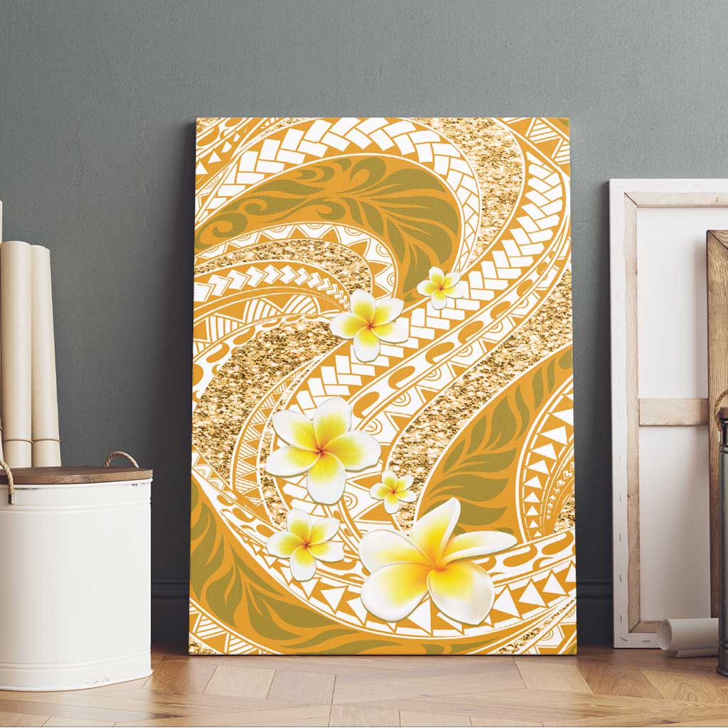 Plumeria Polynesian Gold Glitter Pattern Canvas Wall Art LT01 - Polynesian Pride