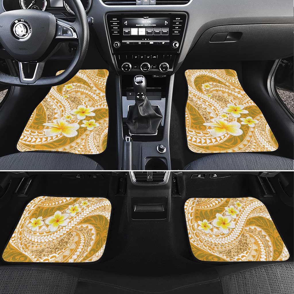 Plumeria Polynesian Gold Glitter Pattern Car Mats LT01 Set 4pcs Gold - Polynesian Pride