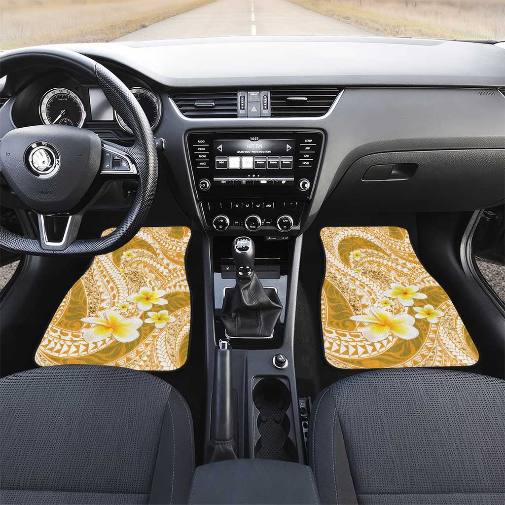 Plumeria Polynesian Gold Glitter Pattern Car Mats LT01 Set 2pcs - Front Gold - Polynesian Pride