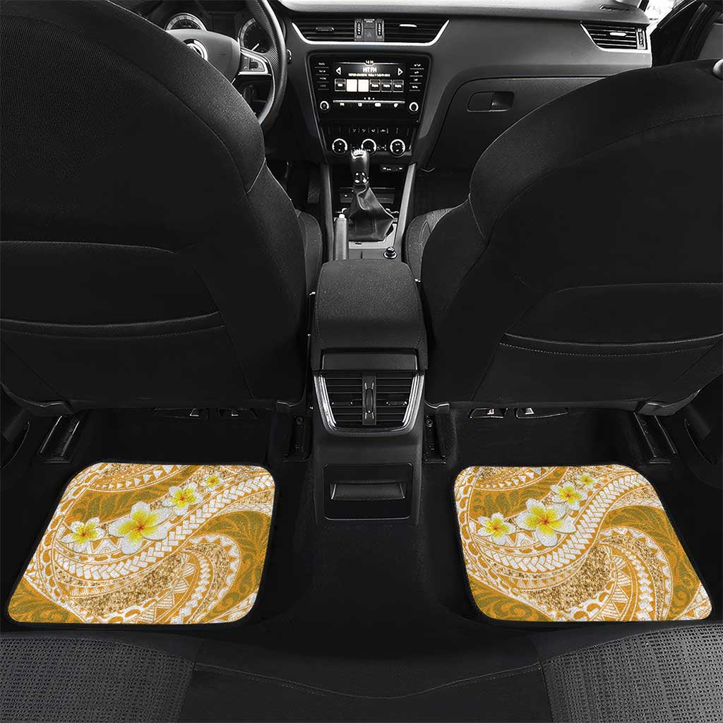 Plumeria Polynesian Gold Glitter Pattern Car Mats LT01 Set 2pcs - Back Gold - Polynesian Pride
