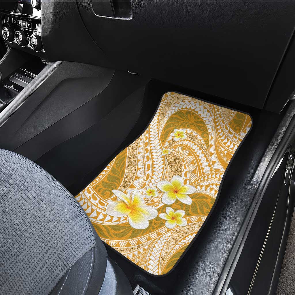 Plumeria Polynesian Gold Glitter Pattern Car Mats LT01 - Polynesian Pride