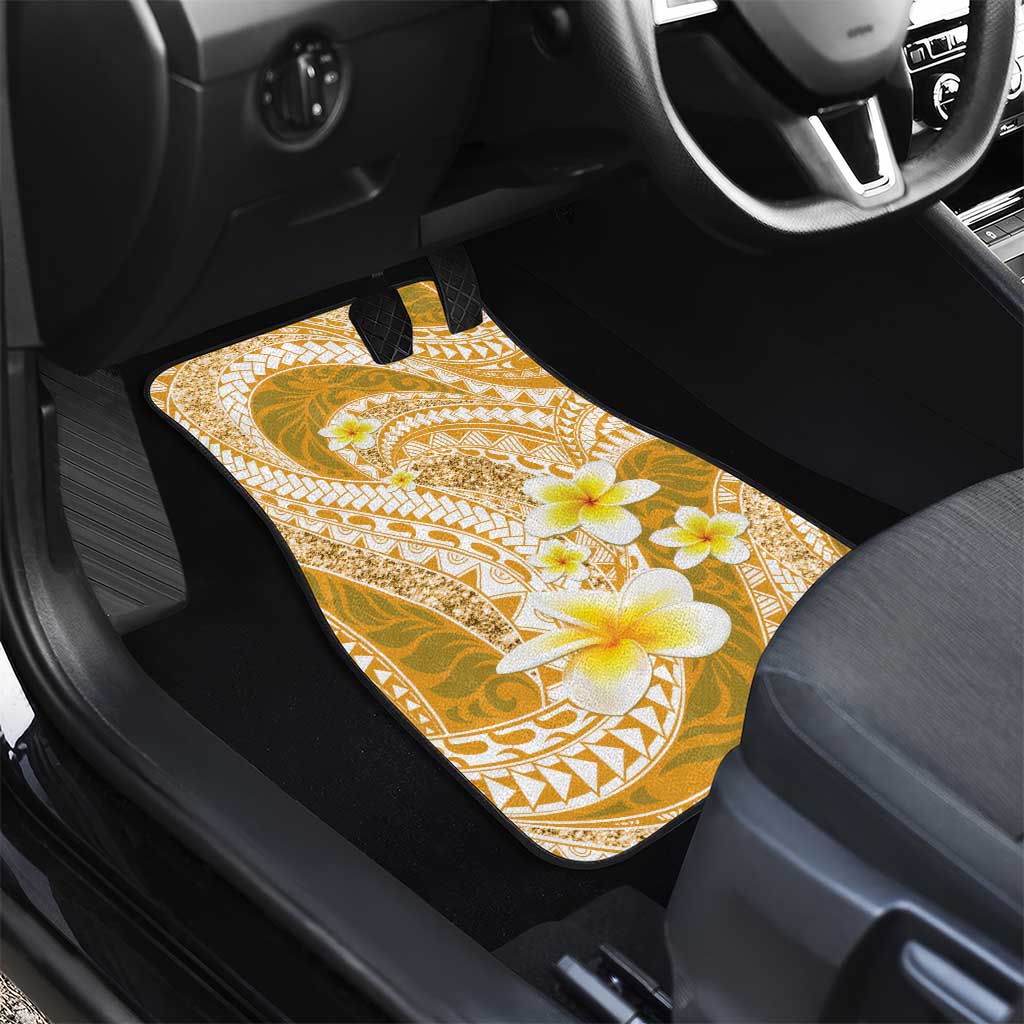 Plumeria Polynesian Gold Glitter Pattern Car Mats LT01 - Polynesian Pride
