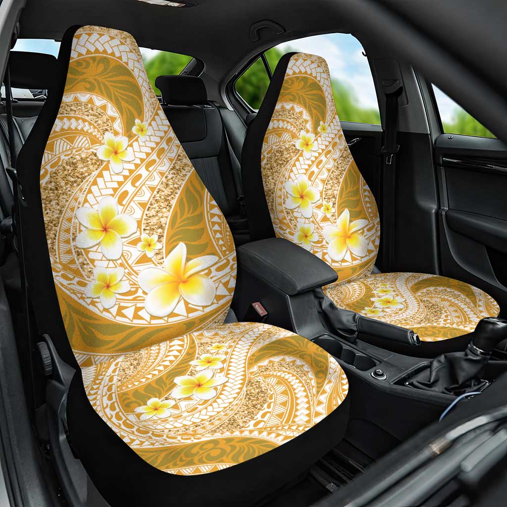Plumeria Polynesian Gold Glitter Pattern Car Seat Cover