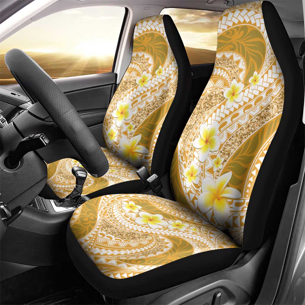 Plumeria Polynesian Gold Glitter Pattern Car Seat Cover