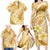 Plumeria Polynesian Gold Glitter Pattern Family Matching Long Sleeve Bodycon Dress and Hawaiian Shirt