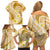 Plumeria Polynesian Gold Glitter Pattern Family Matching Off Shoulder Short Dress and Hawaiian Shirt