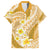 Plumeria Polynesian Gold Glitter Pattern Family Matching Off Shoulder Short Dress and Hawaiian Shirt