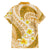 Plumeria Polynesian Gold Glitter Pattern Family Matching Off Shoulder Short Dress and Hawaiian Shirt