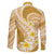 Plumeria Polynesian Gold Glitter Pattern Family Matching Off Shoulder Short Dress and Hawaiian Shirt