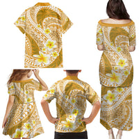 Plumeria Polynesian Gold Glitter Pattern Family Matching Puletasi and Hawaiian Shirt LT01 - Polynesian Pride