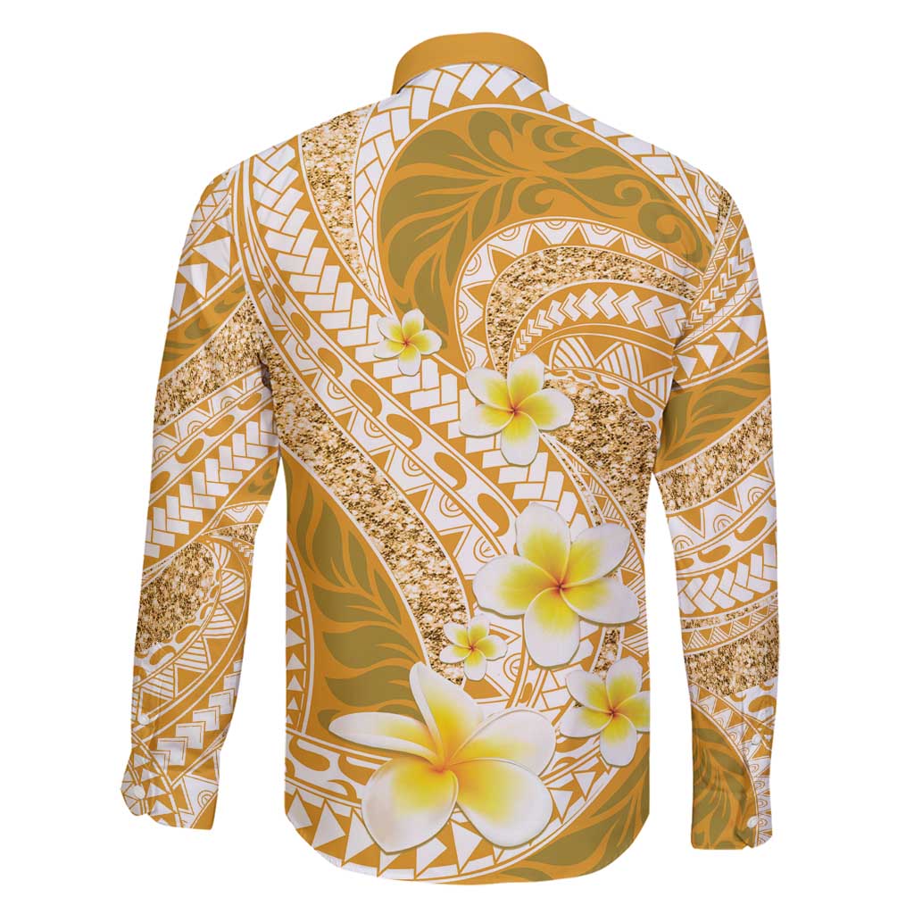 Plumeria Polynesian Gold Glitter Pattern Family Matching Puletasi and Hawaiian Shirt LT01 - Polynesian Pride