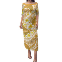 Plumeria Polynesian Gold Glitter Pattern Family Matching Puletasi and Hawaiian Shirt LT01 Mom's Dress Gold - Polynesian Pride