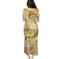 Plumeria Polynesian Gold Glitter Pattern Family Matching Puletasi and Hawaiian Shirt LT01 - Polynesian Pride