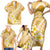 Plumeria Polynesian Gold Glitter Pattern Family Matching Short Sleeve Bodycon Dress and Hawaiian Shirt