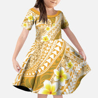 Plumeria Polynesian Gold Glitter Pattern Family Matching Tank Maxi Dress and Hawaiian Shirt LT01 Daughter's Dress Gold - Polynesian Pride