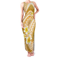 Plumeria Polynesian Gold Glitter Pattern Family Matching Tank Maxi Dress and Hawaiian Shirt LT01 Mom's Dress Gold - Polynesian Pride
