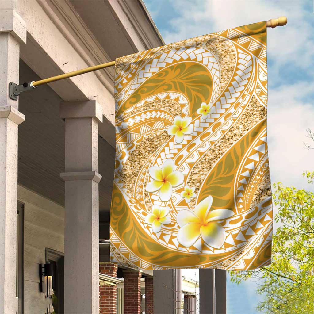 Plumeria Polynesian Gold Glitter Pattern Garden Flag LT01 House Flag Gold - Polynesian Pride