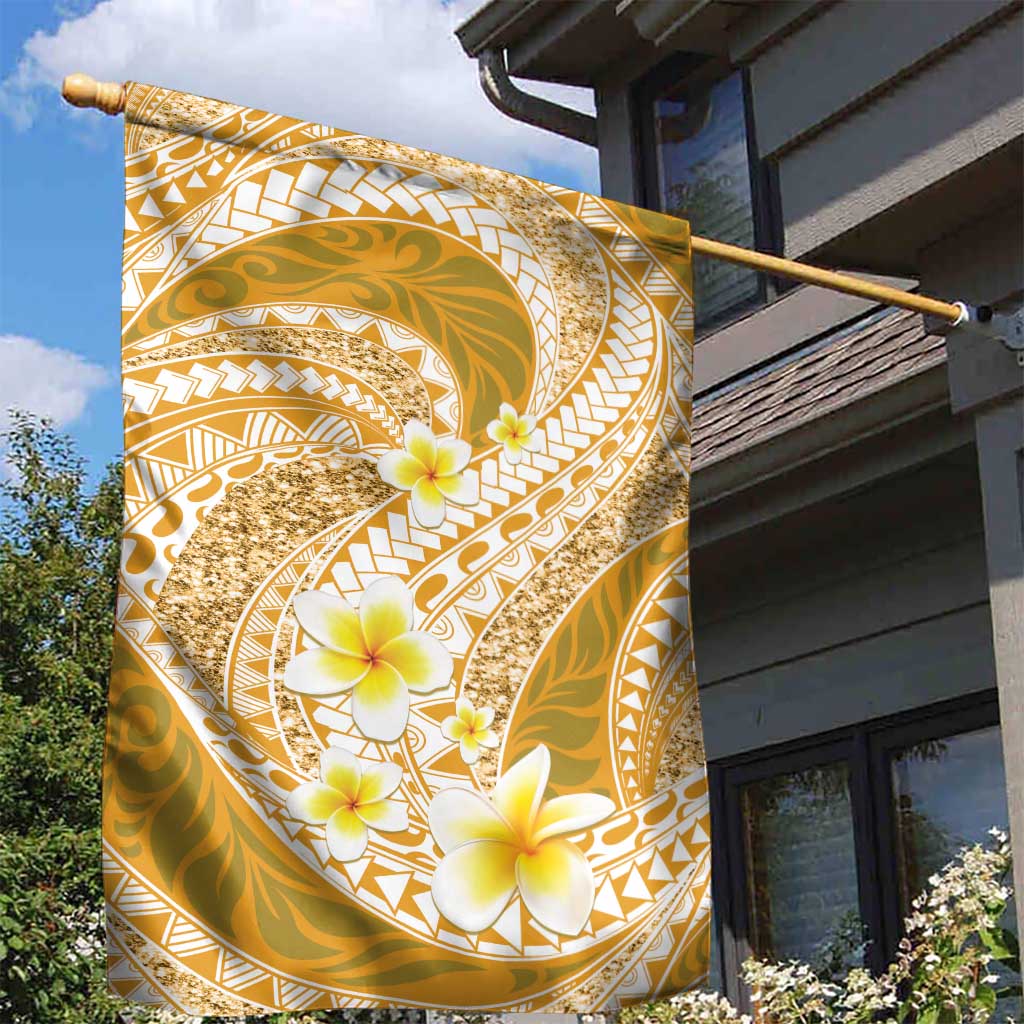 Plumeria Polynesian Gold Glitter Pattern Garden Flag LT01 - Polynesian Pride