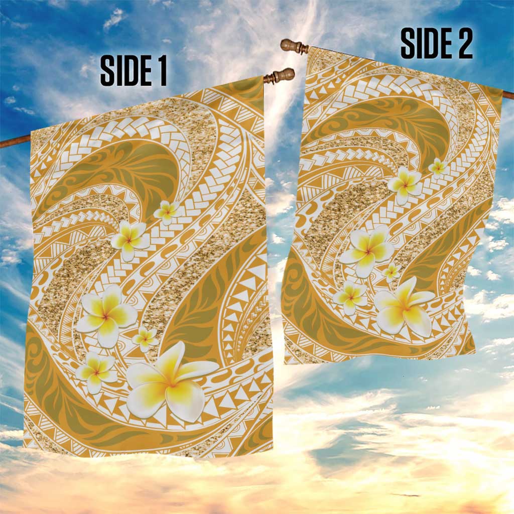 Plumeria Polynesian Gold Glitter Pattern Garden Flag LT01 - Polynesian Pride