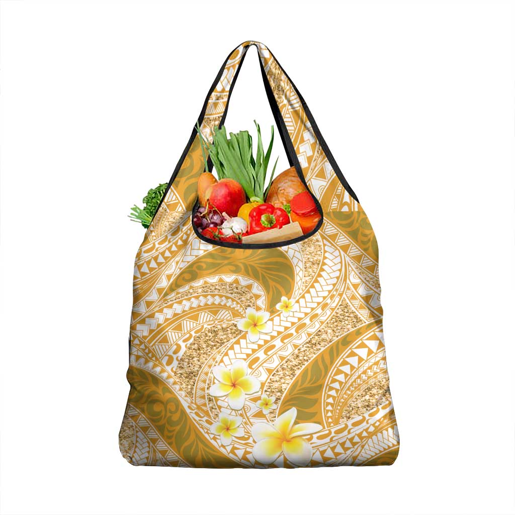 Plumeria Polynesian Gold Glitter Pattern Grocery Bag LT01 1-pack One Size Gold - Polynesian Pride