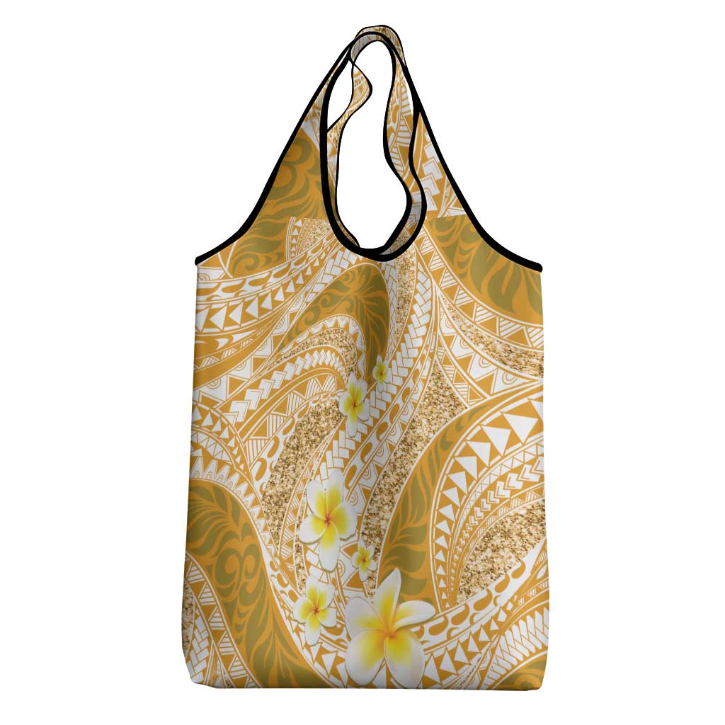 Plumeria Polynesian Gold Glitter Pattern Grocery Bag LT01 - Polynesian Pride
