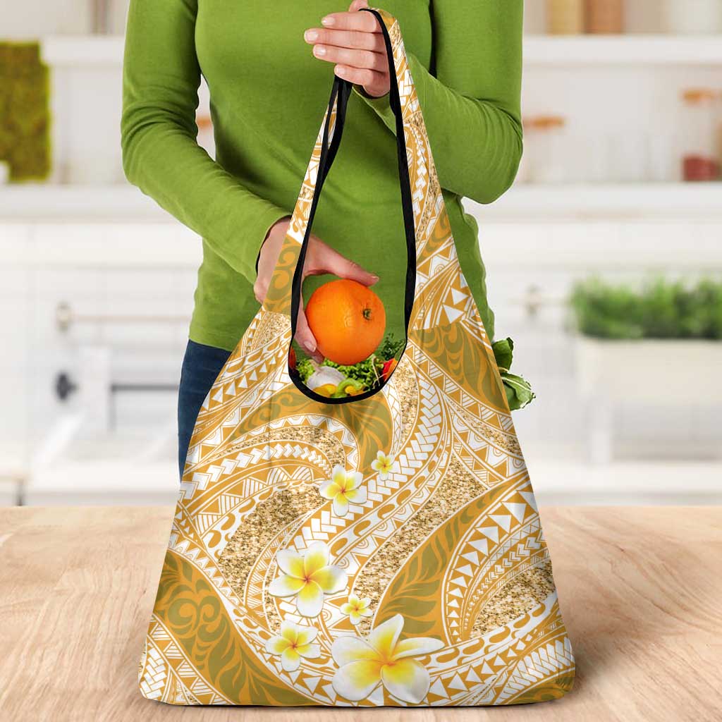 Plumeria Polynesian Gold Glitter Pattern Grocery Bag LT01 - Polynesian Pride