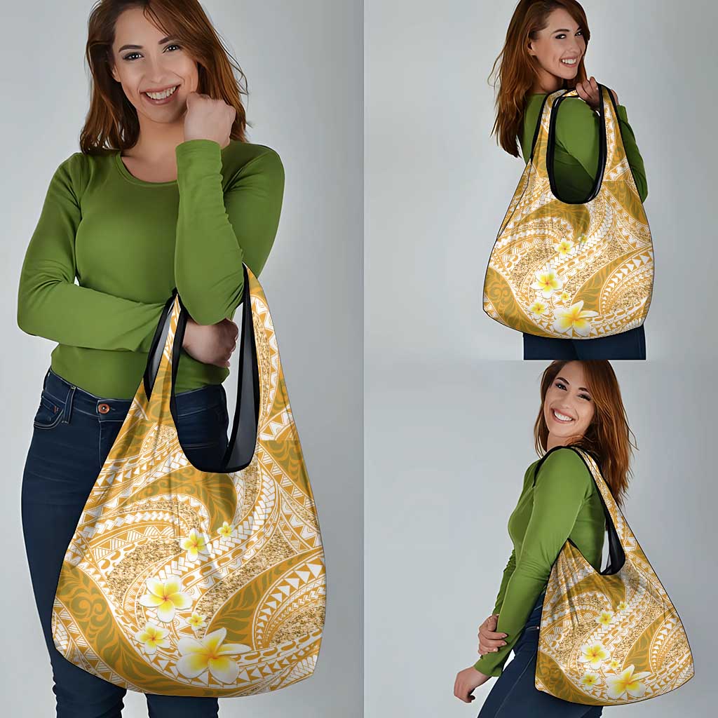 Plumeria Polynesian Gold Glitter Pattern Grocery Bag LT01 - Polynesian Pride