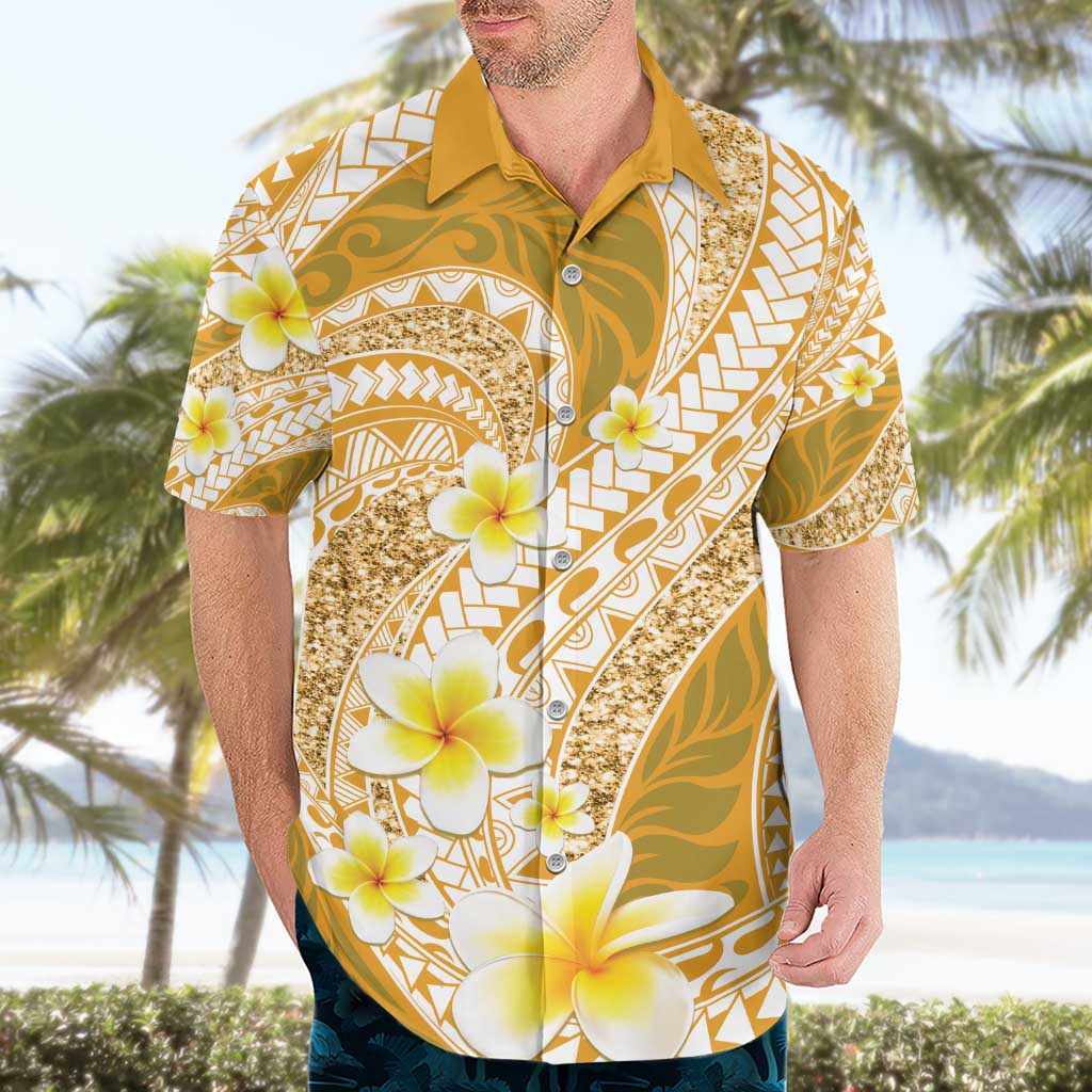 Plumeria Polynesian Gold Glitter Pattern Hawaiian Shirt LT01 - Polynesian Pride