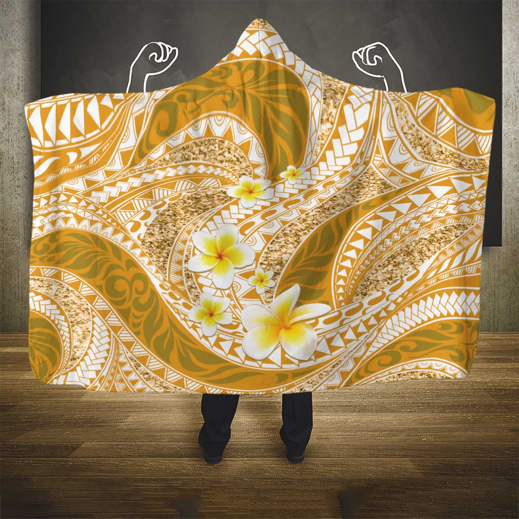 Plumeria Polynesian Gold Glitter Pattern Hooded Blanket LT01 - Polynesian Pride