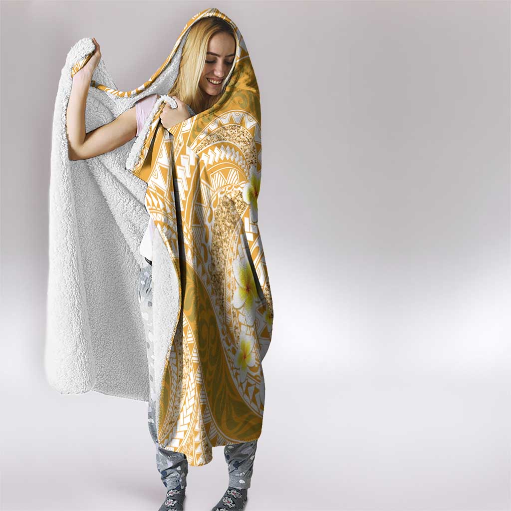 Plumeria Polynesian Gold Glitter Pattern Hooded Blanket LT01 - Polynesian Pride