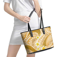 Plumeria Polynesian Gold Glitter Pattern Leather Tote Bag