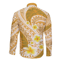 Plumeria Polynesian Gold Glitter Pattern Long Sleeve Button Shirt LT01 - Polynesian Pride
