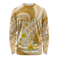Plumeria Polynesian Gold Glitter Pattern Long Sleeve Shirt LT01 Unisex Gold - Polynesian Pride